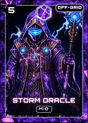 Storm Oracle card with the Dark Matter finish, as the game draws it