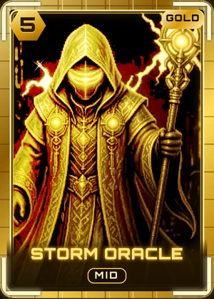 Storm Oracle card with the Gold Circuit finish, as the game draws it