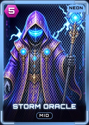 Storm Oracle card with the Neon finish, as the game draws it